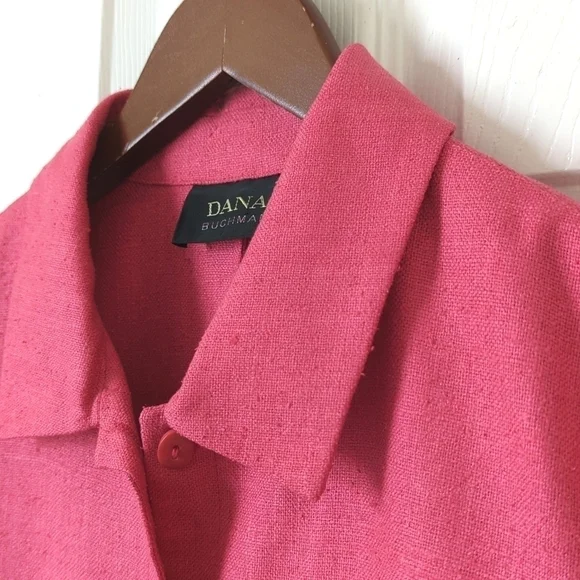 Dana Buchman 90's Vintage Lightweight Linen Collared Button Up Shacket Pink 10 - Picture 3 of 14
